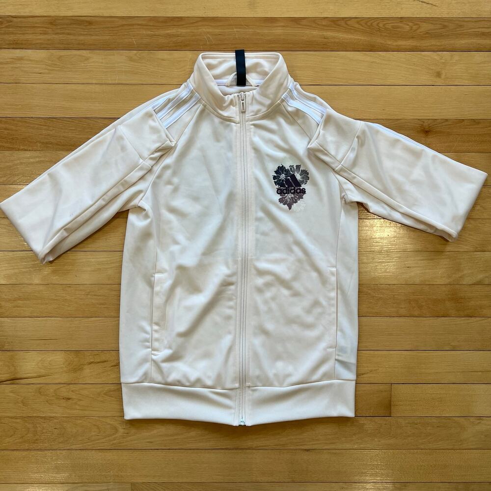 Adidas Floral 3 Striped Logo Jacket Womens XS Full Zip Cream Sporty NWOT
